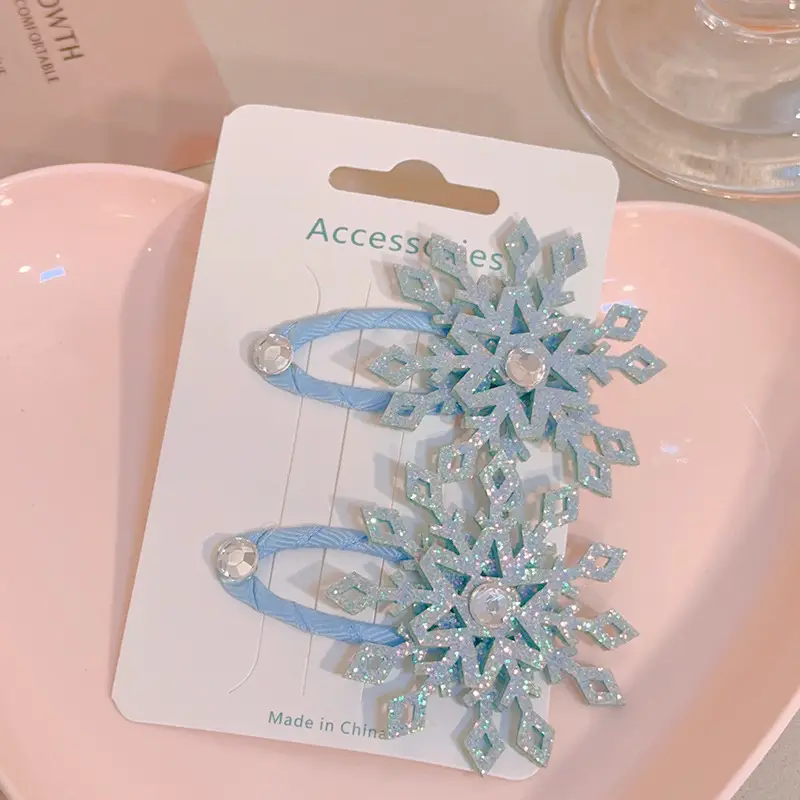 Girls Double Layer Snowflake Hairpin Clip Ice Princess