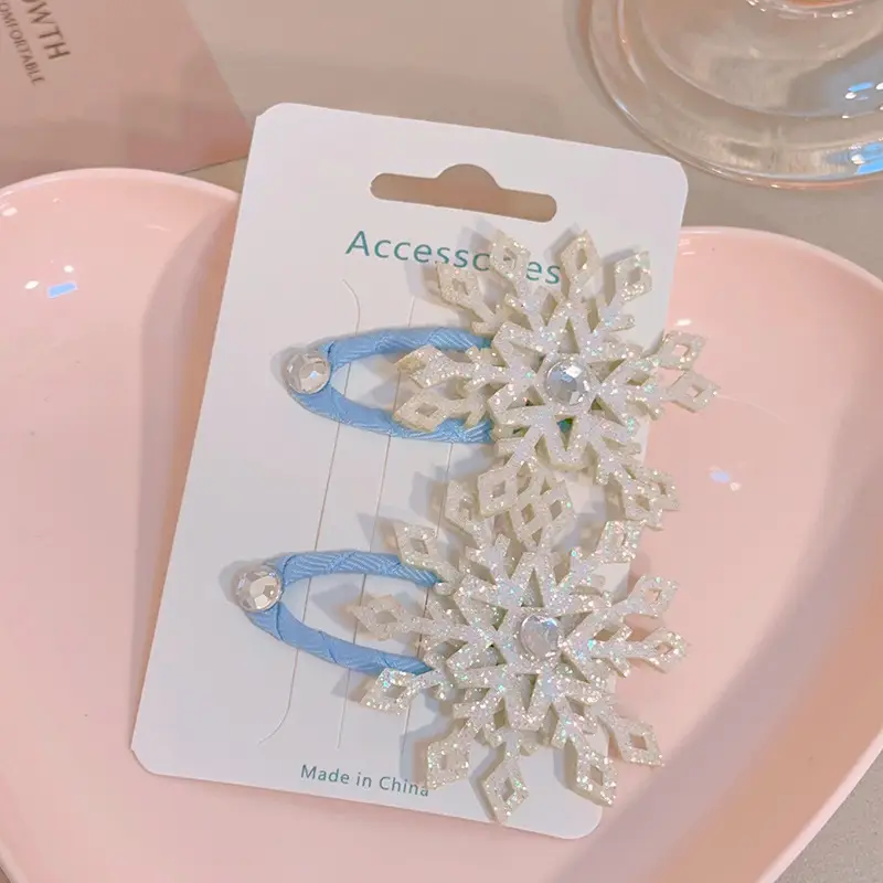 Girls Double Layer Snowflake Hairpin Clip Ice Princess