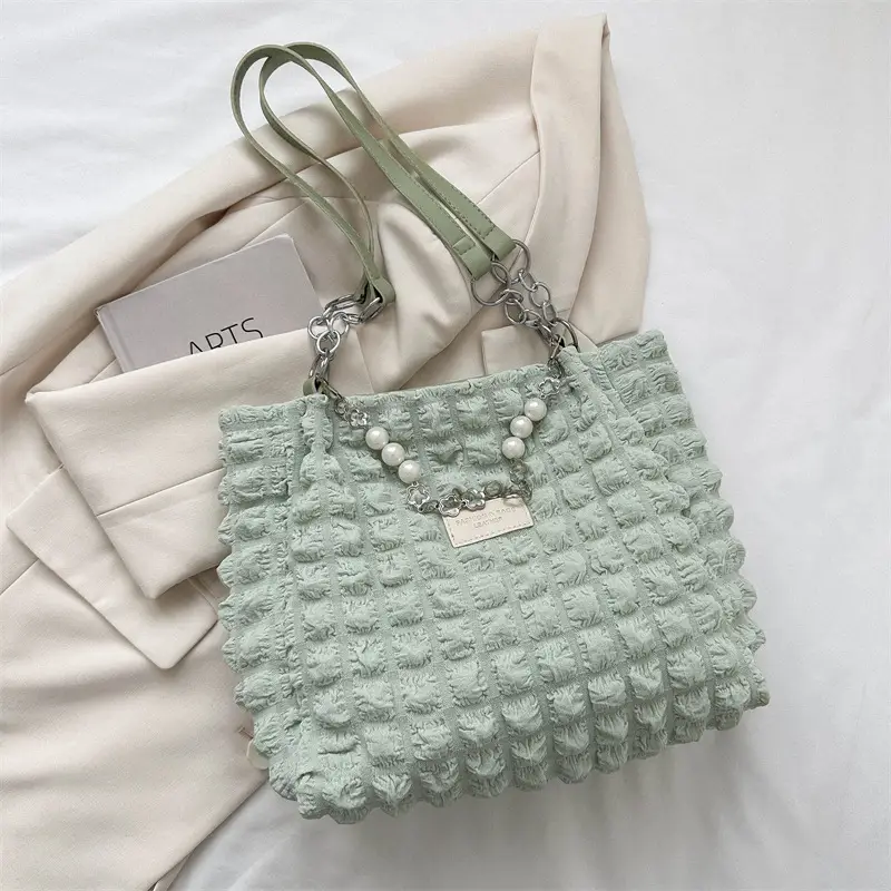 Green Pleated Shoulder Bag for Women 2023 Summer - Image 4