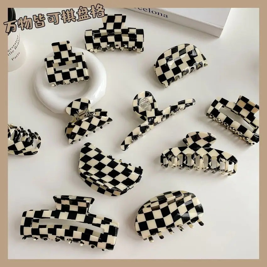Black White Checkered Shark Clip for Women - Image 14