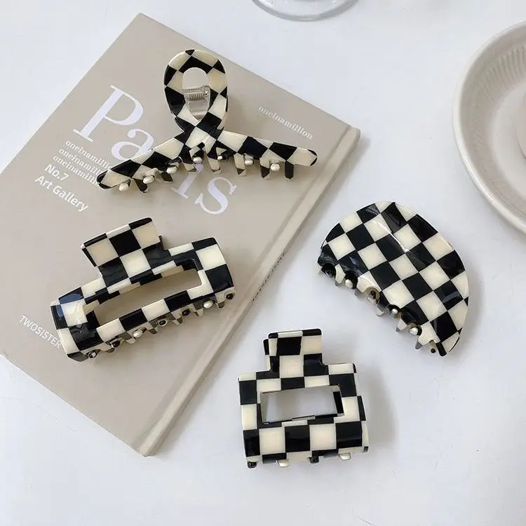 Black White Checkered Shark Clip for Women - Image 15