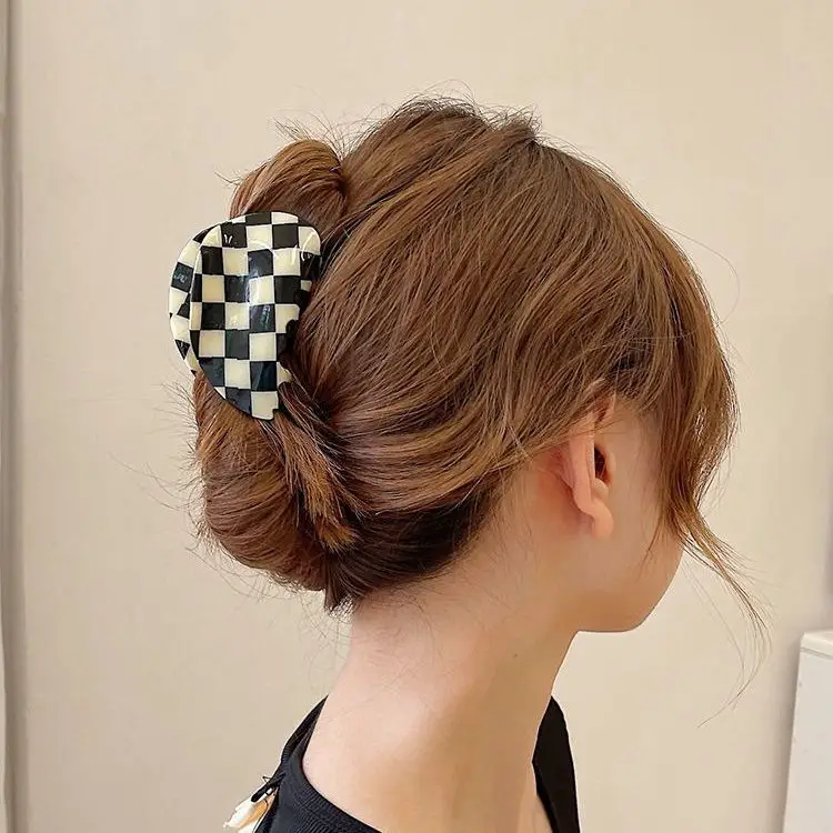 Black White Checkered Shark Clip for Women - Image 16