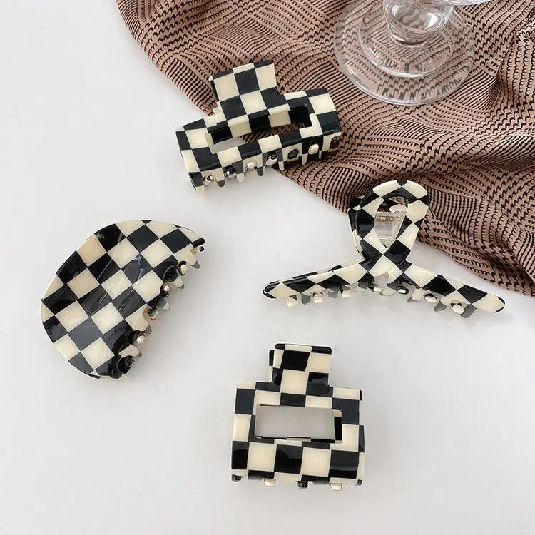 Black White Checkered Shark Clip for Women - Image 17