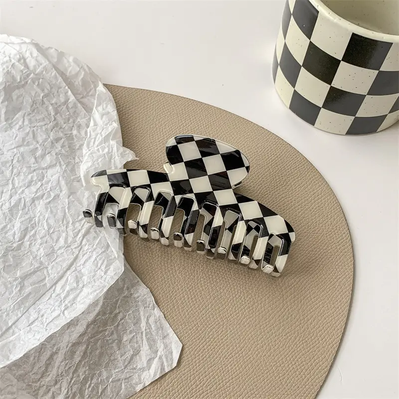 Black White Checkered Shark Clip for Women - Image 10