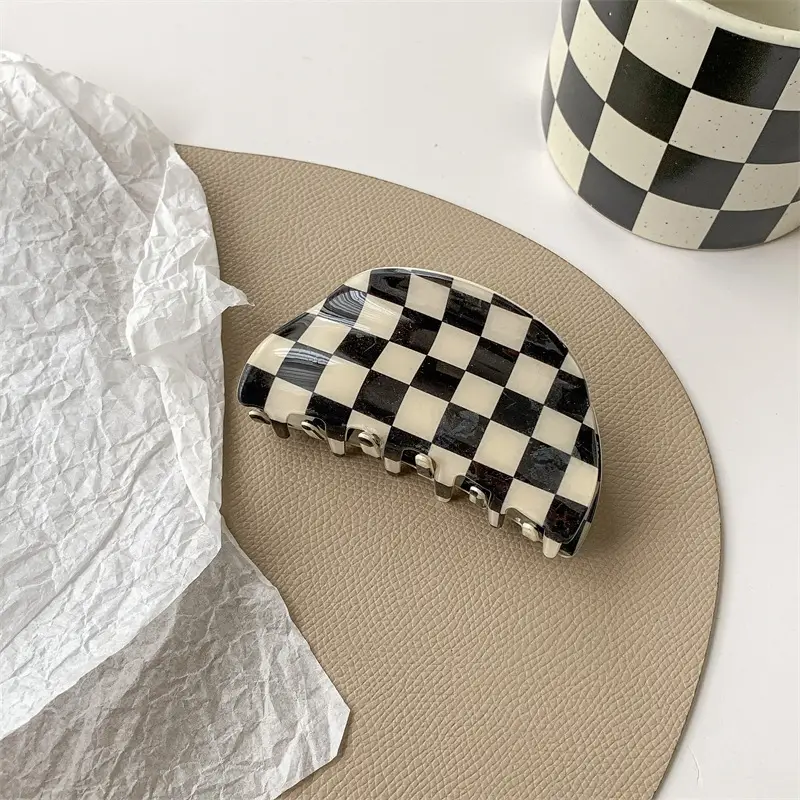 Black White Checkered Shark Clip for Women - Image 6