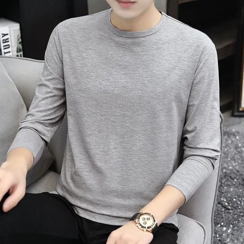 Men's Long Sleeve Grey T-Shirt Slim Fit - Image 5
