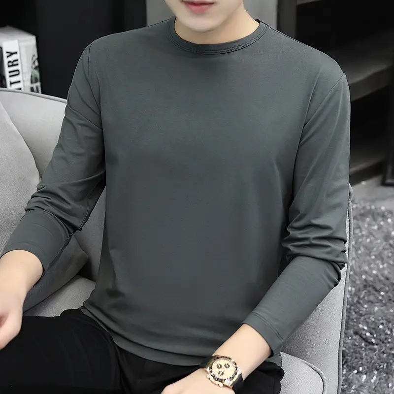 Men's Long Sleeve Grey T-Shirt Slim Fit - Image 6