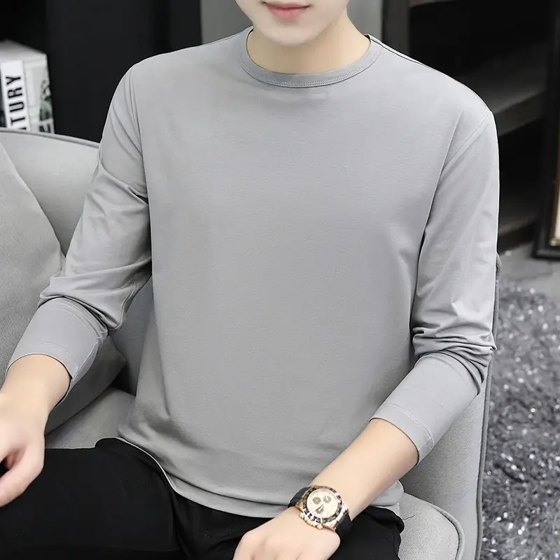 Men's Long Sleeve Grey T-Shirt Slim Fit - Image 7