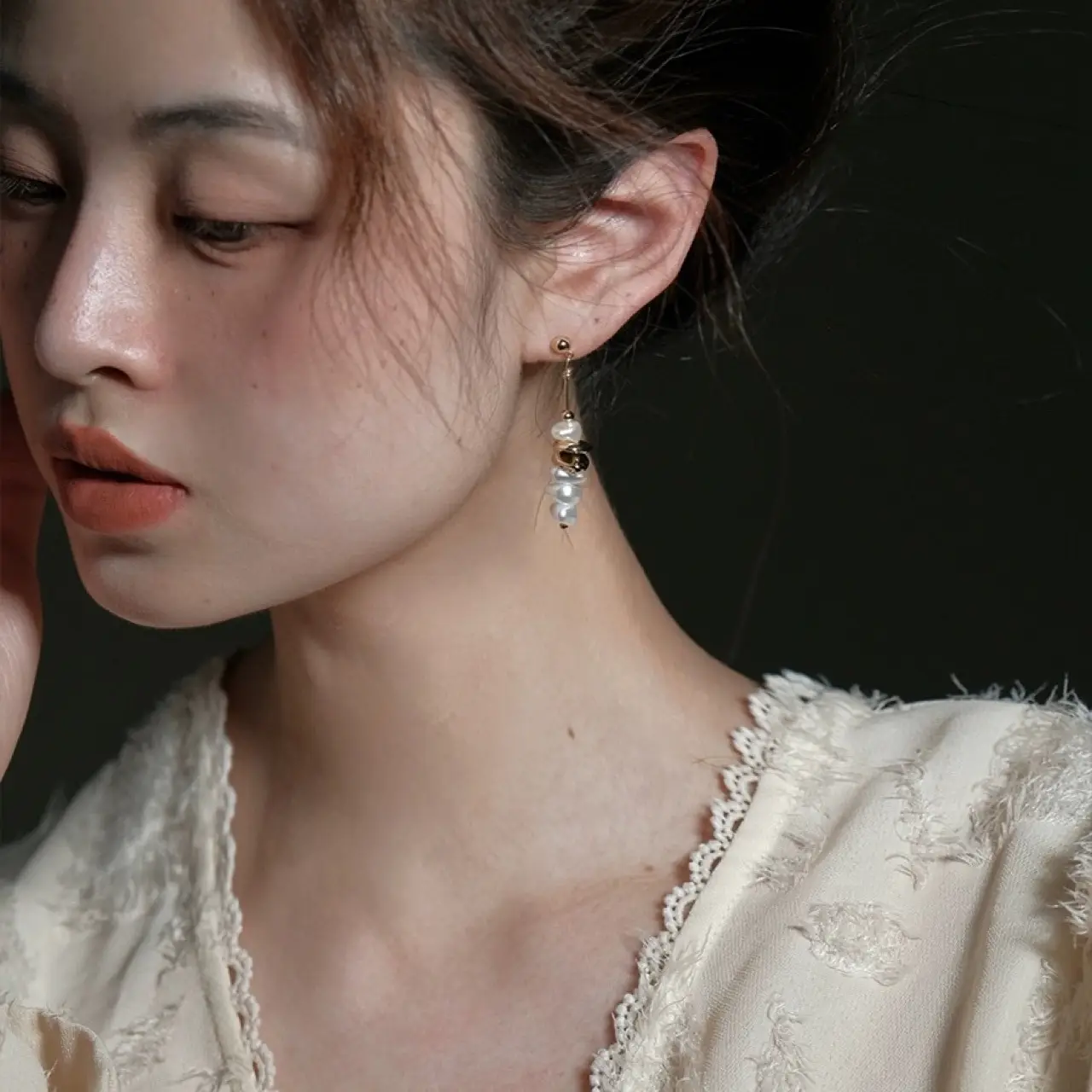 Broken Silver Pearl Drop Earrings for Women - Image 3