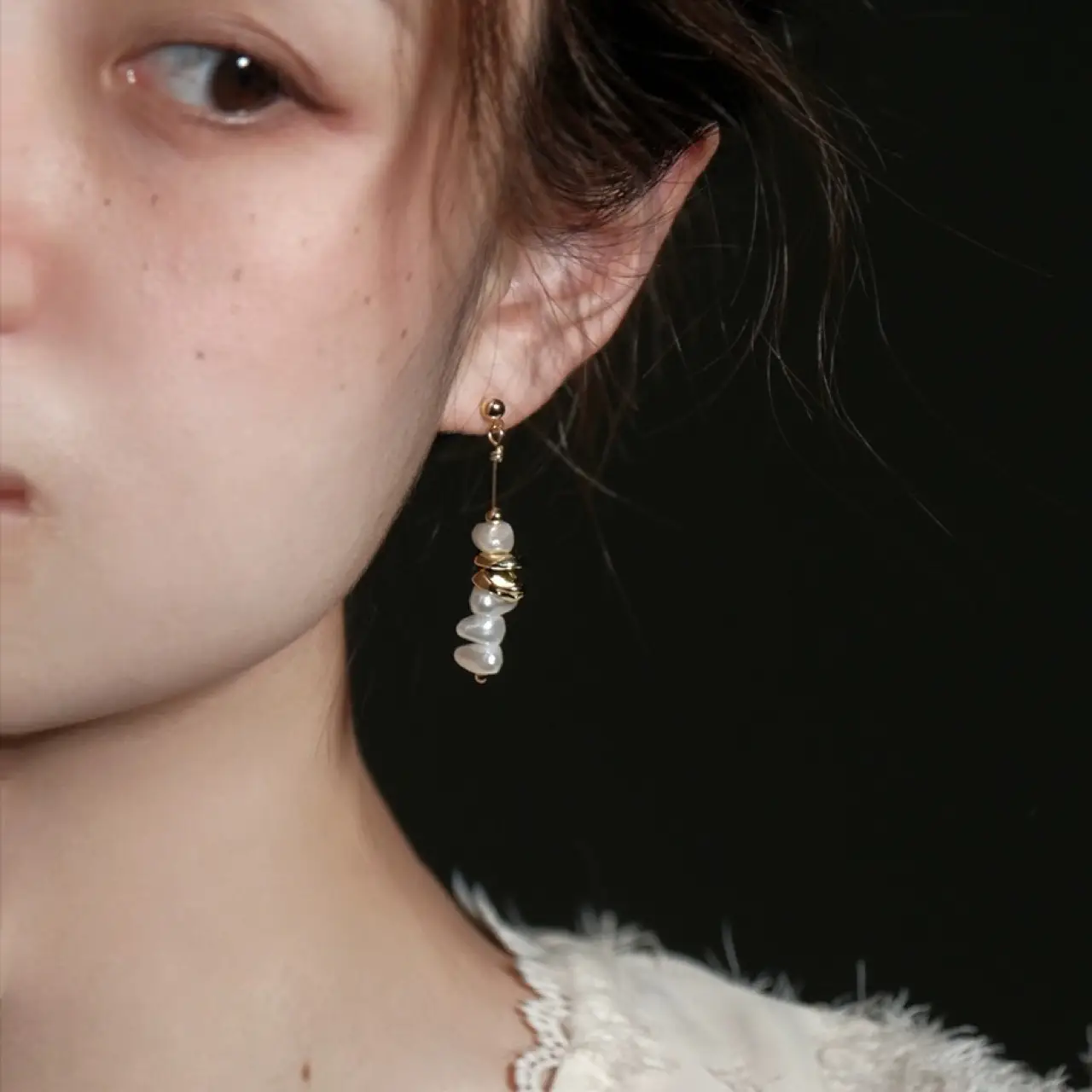 Broken Silver Pearl Drop Earrings for Women - Image 4