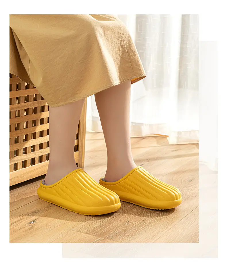 EVA waterproof cotton slippers cross-border in stock home indoor and outdoor warm plush men's and women's simple autumn and winter lightweight cotton shoes — feature 2