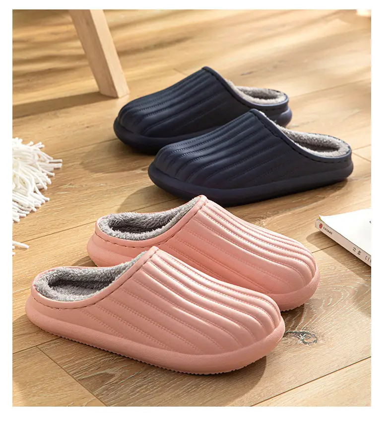EVA waterproof cotton slippers cross-border in stock home indoor and outdoor warm plush men's and women's simple autumn and winter lightweight cotton shoes — feature 7