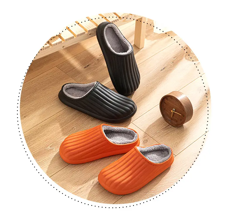 EVA waterproof cotton slippers cross-border in stock home indoor and outdoor warm plush men's and women's simple autumn and winter lightweight cotton shoes — feature 8
