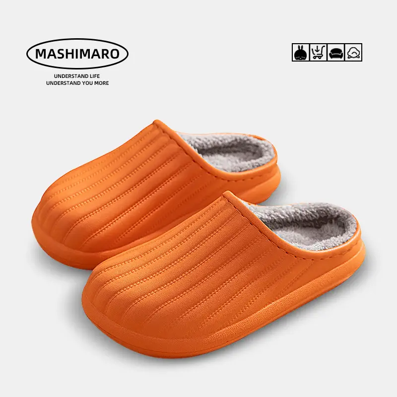 EVA waterproof cotton slippers cross-border in stock home indoor and outdoor warm plush men's and women's simple autumn and winter lightweight cotton shoes - Image 2