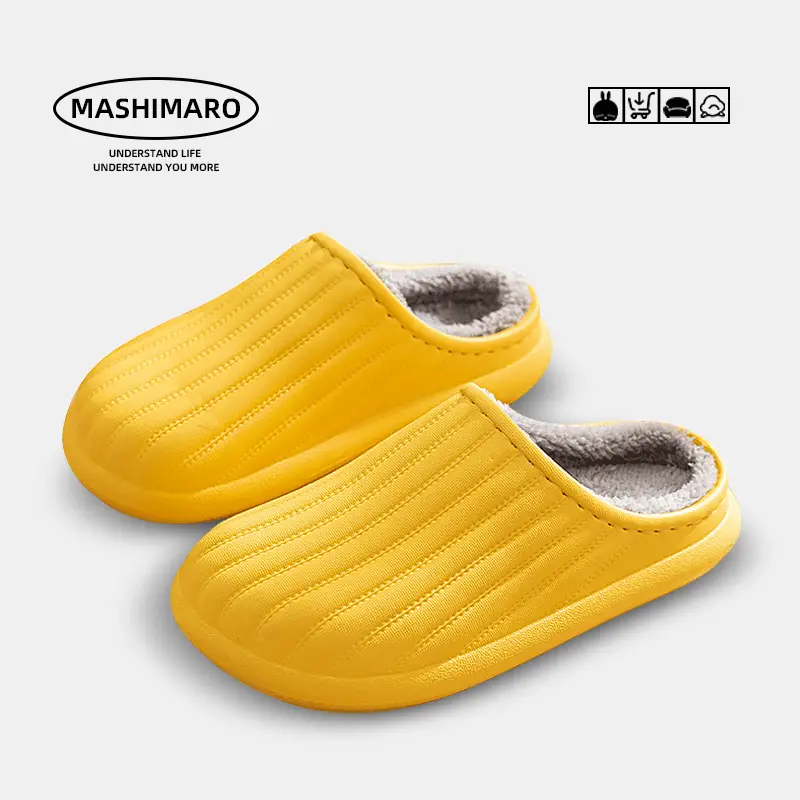 EVA waterproof cotton slippers cross-border in stock home indoor and outdoor warm plush men's and women's simple autumn and winter lightweight cotton shoes - Image 3
