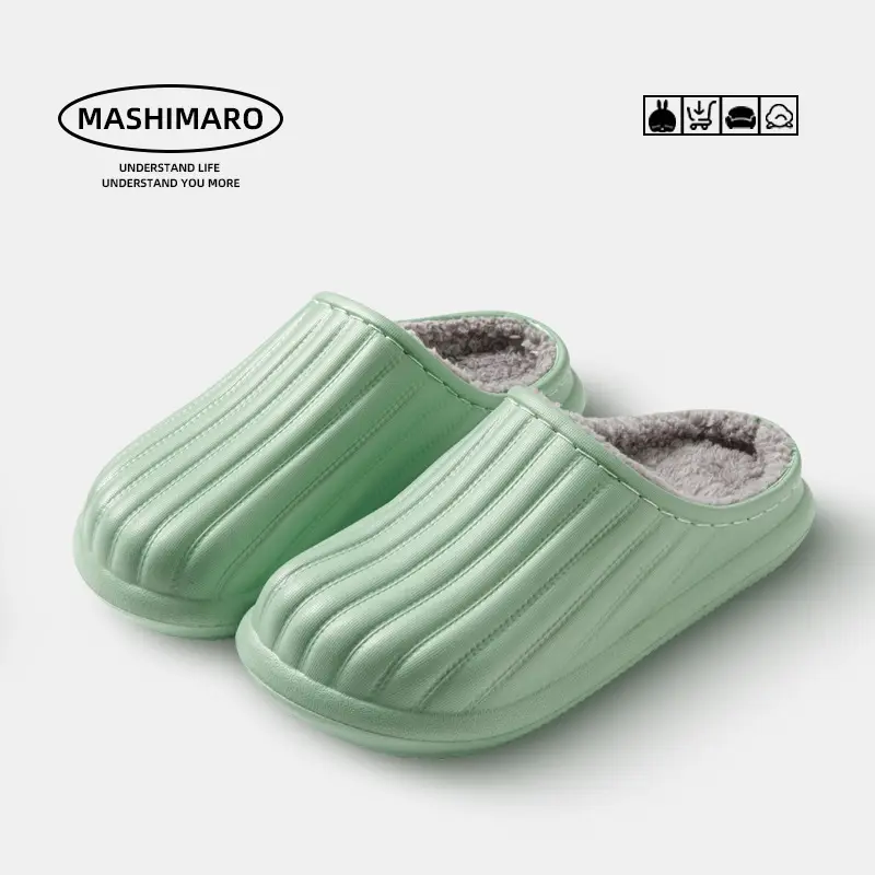 EVA waterproof cotton slippers cross-border in stock home indoor and outdoor warm plush men's and women's simple autumn and winter lightweight cotton shoes - Image 4