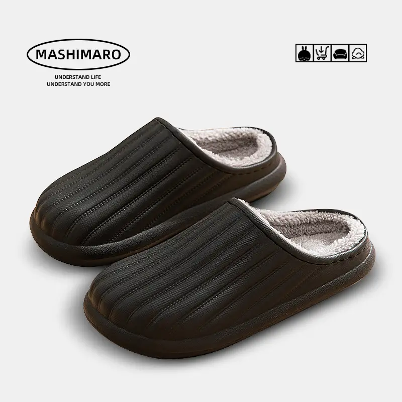 EVA waterproof cotton slippers cross-border in stock home indoor and outdoor warm plush men's and women's simple autumn and winter lightweight cotton shoes - Image 6