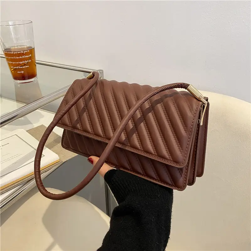 Women's Brown Textured Shoulder Bag 2023 Summer - Image 7