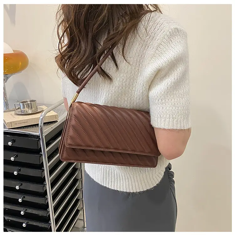 Women's Brown Textured Shoulder Bag 2023 Summer - Image 3