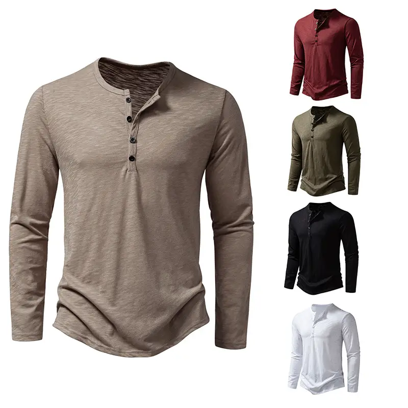 Men's White Bamboo Cotton Long Sleeve T-Shirt with Henry Collar - Image 6