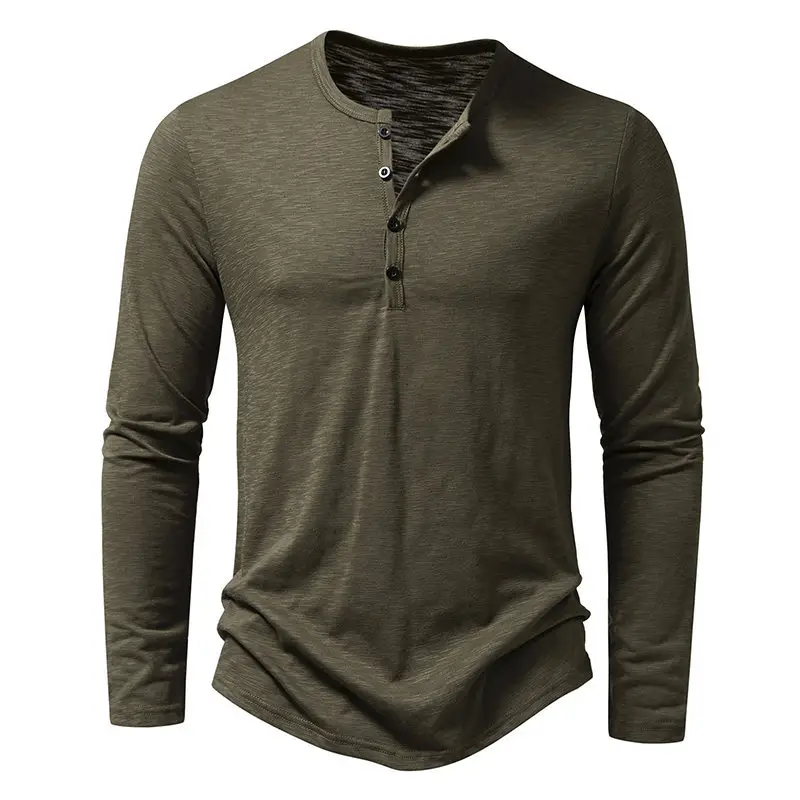 Men's White Bamboo Cotton Long Sleeve T-Shirt with Henry Collar - Image 7