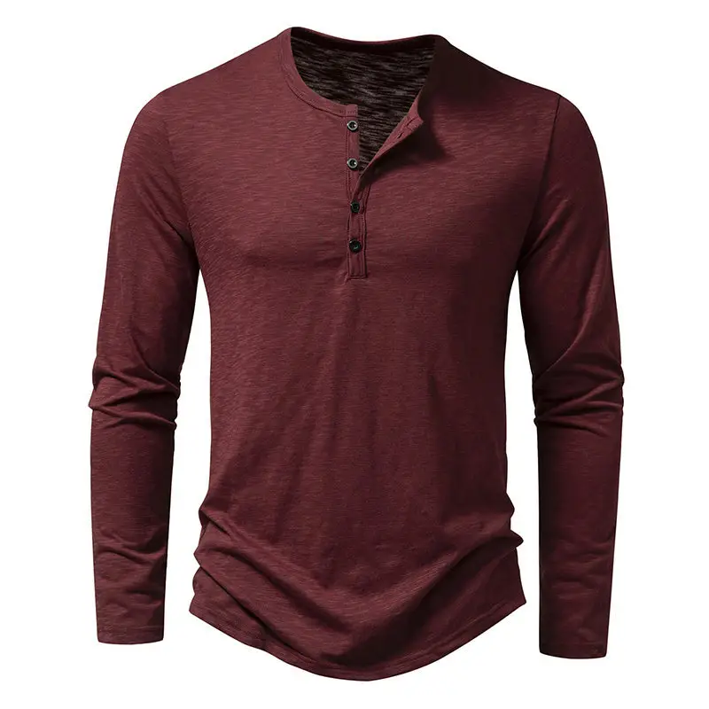 Men's White Bamboo Cotton Long Sleeve T-Shirt with Henry Collar - Image 10
