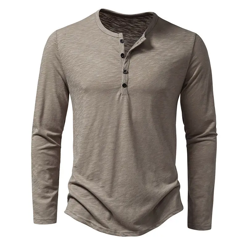 Men's White Bamboo Cotton Long Sleeve T-Shirt with Henry Collar — feature 11