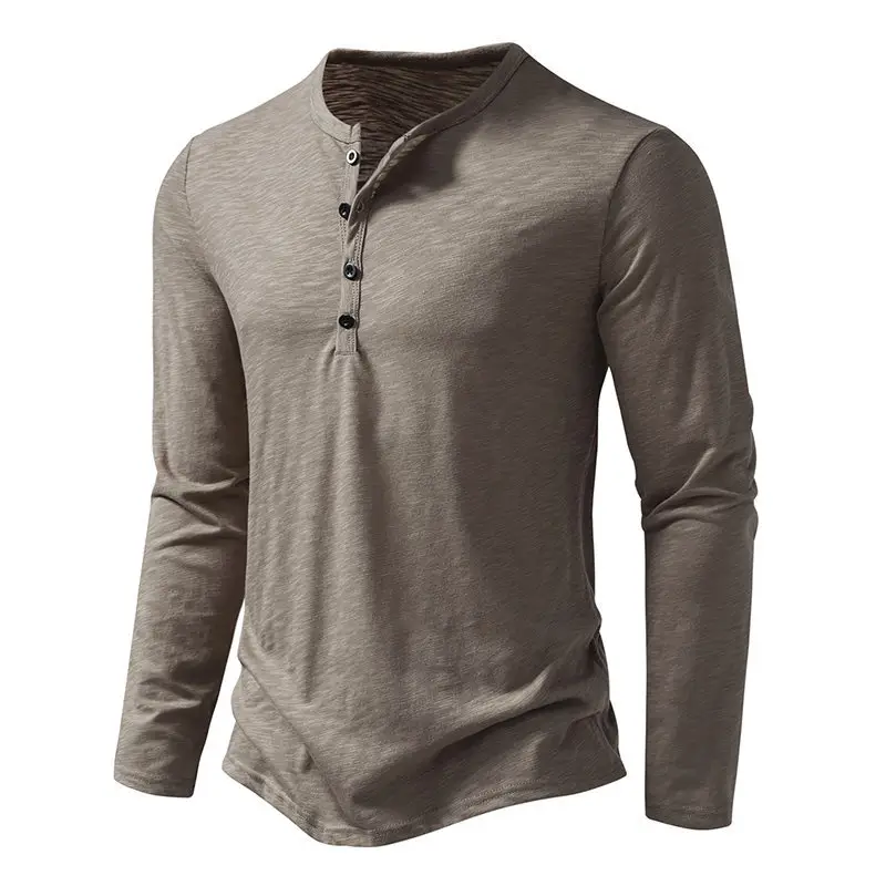 Men's White Bamboo Cotton Long Sleeve T-Shirt with Henry Collar — feature 12