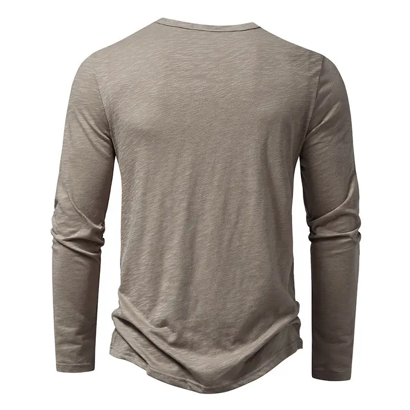 Men's White Bamboo Cotton Long Sleeve T-Shirt with Henry Collar — feature 13