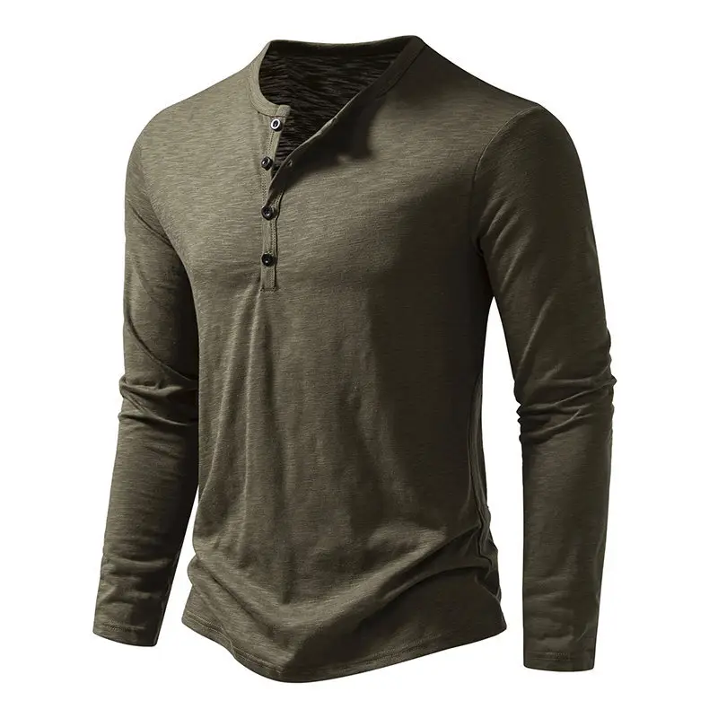 Men's White Bamboo Cotton Long Sleeve T-Shirt with Henry Collar — feature 15