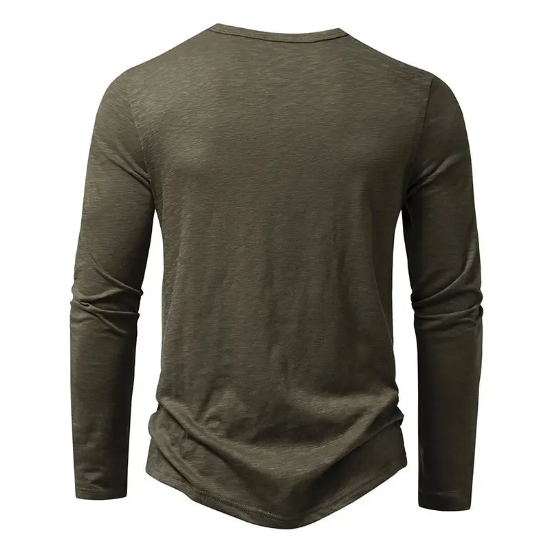 Men's White Bamboo Cotton Long Sleeve T-Shirt with Henry Collar — feature 16