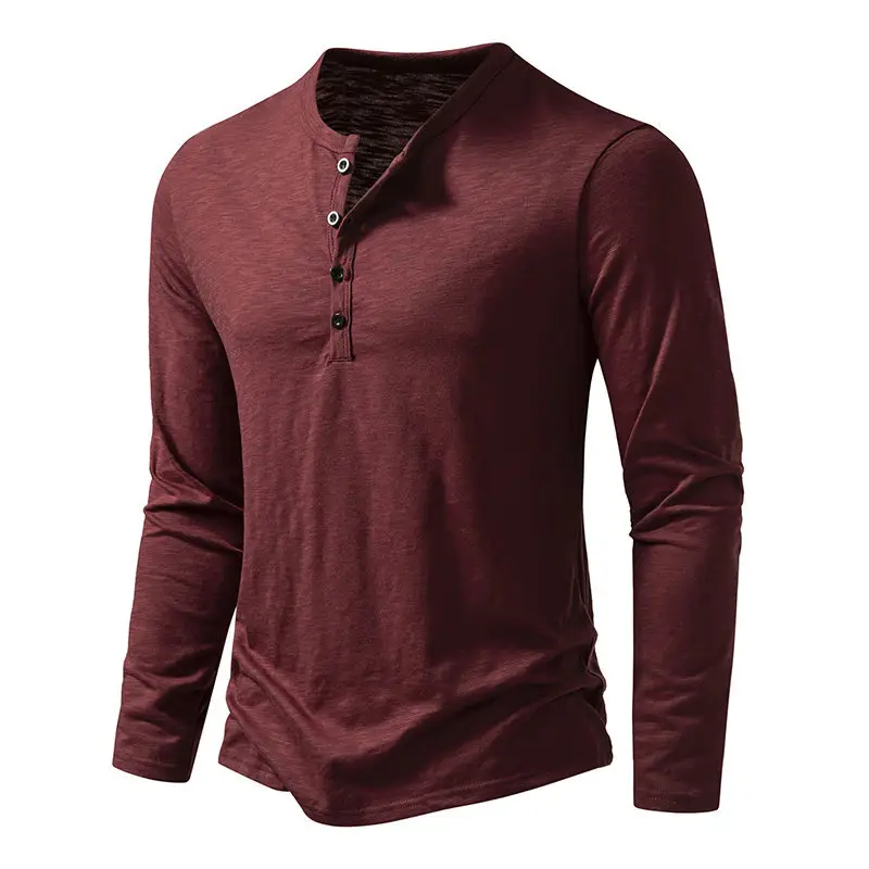 Men's White Bamboo Cotton Long Sleeve T-Shirt with Henry Collar — feature 3