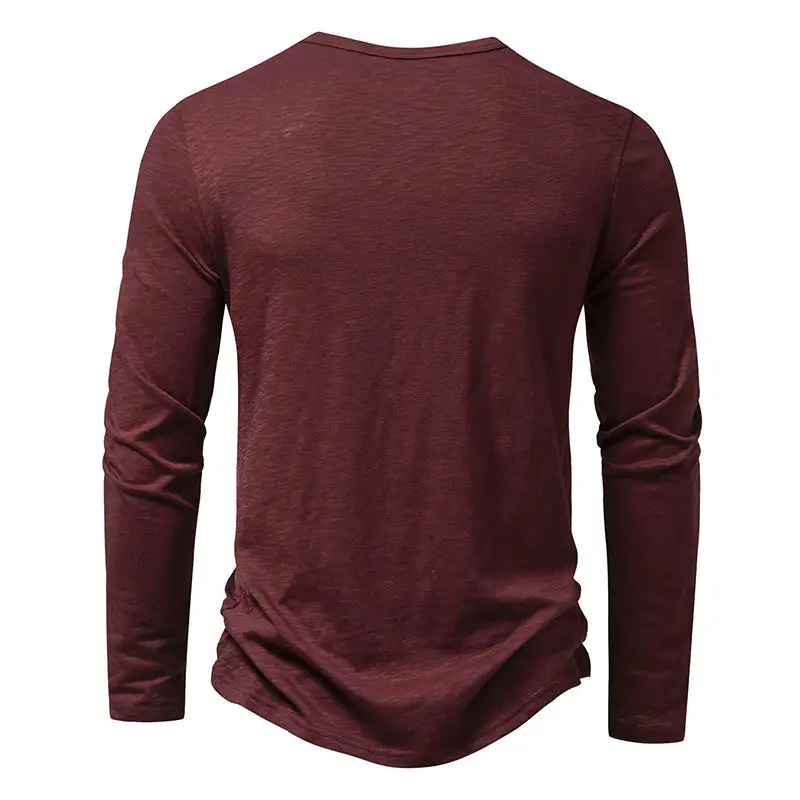 Men's White Bamboo Cotton Long Sleeve T-Shirt with Henry Collar — feature 4