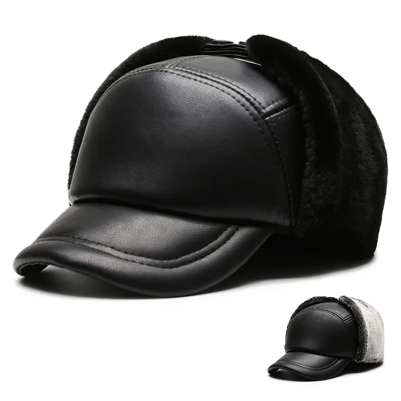 Winter Fleece Lined Black Cap for Men - Image 3