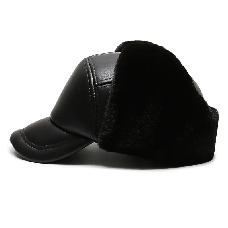 Winter Fleece Lined Black Cap for Men - Image 5