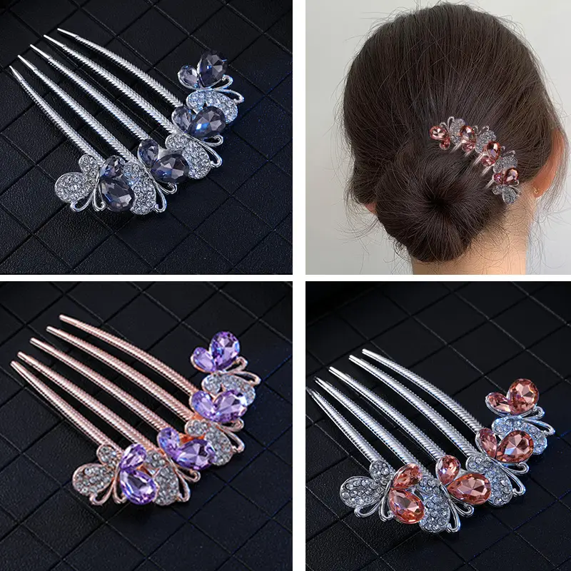 Korean Style Butterfly Hair Comb with Crystal Head