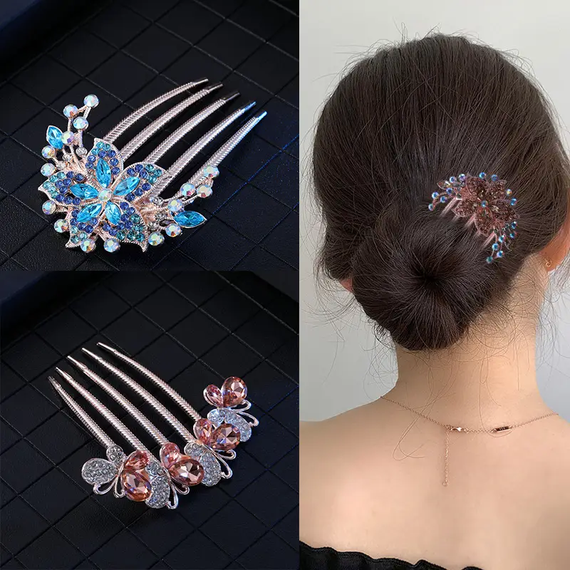 Korean Style Butterfly Hair Comb with Crystal Head