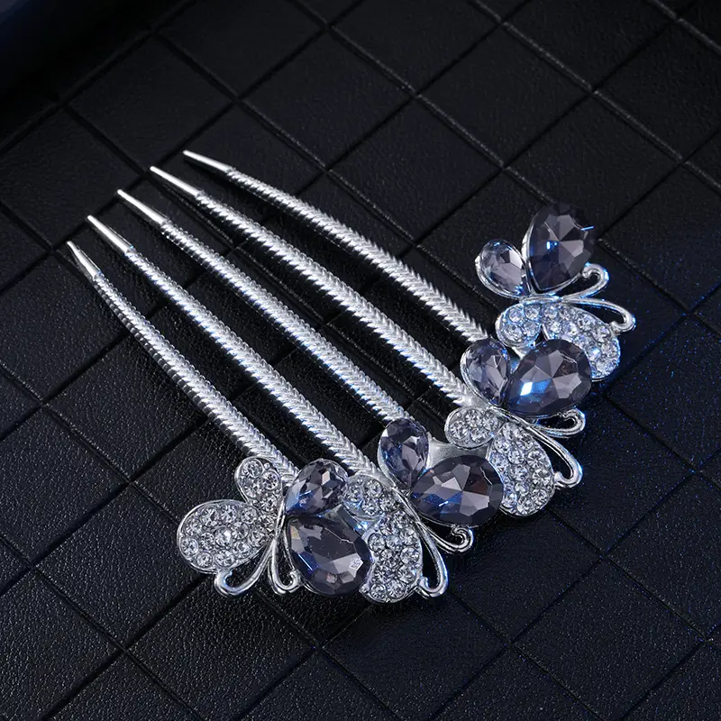 Korean Style Butterfly Hair Comb with Crystal Head