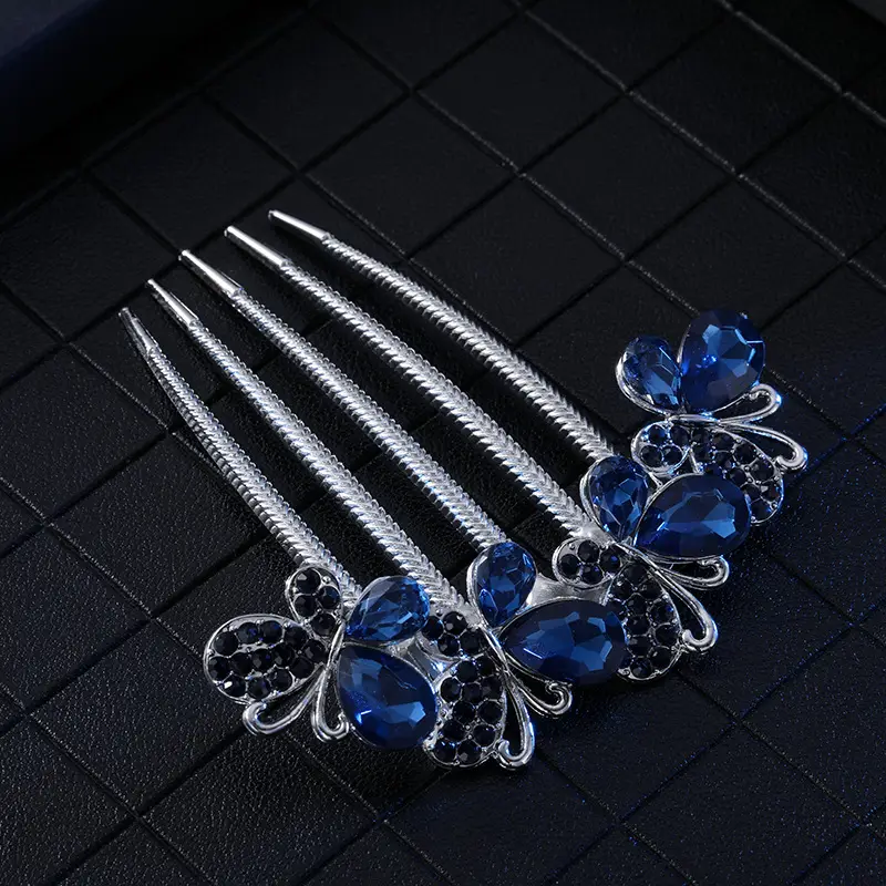 Korean Style Butterfly Hair Comb with Crystal Head