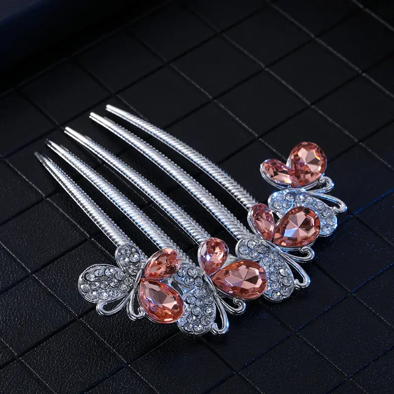 Korean Style Butterfly Hair Comb with Crystal Head