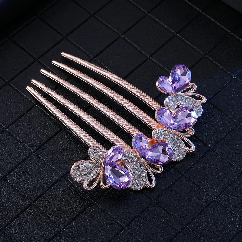 Korean Style Butterfly Hair Comb with Crystal Head