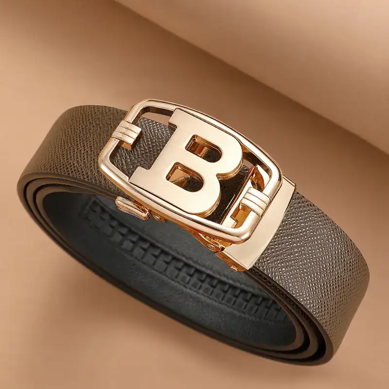 Men's Stainless Steel Buckle Belt with Brown Strap
