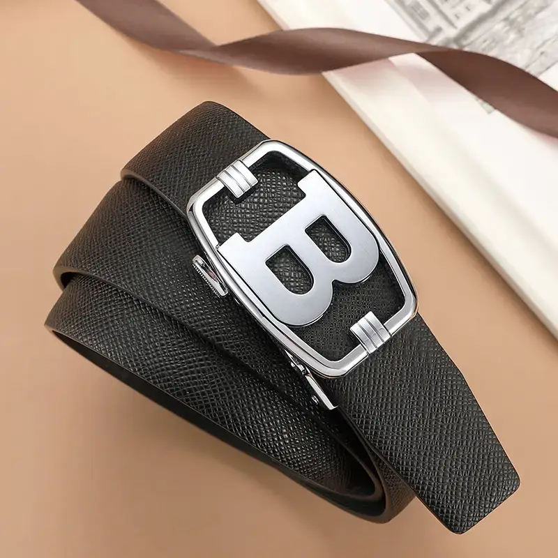 Men's Stainless Steel Buckle Belt with Brown Strap