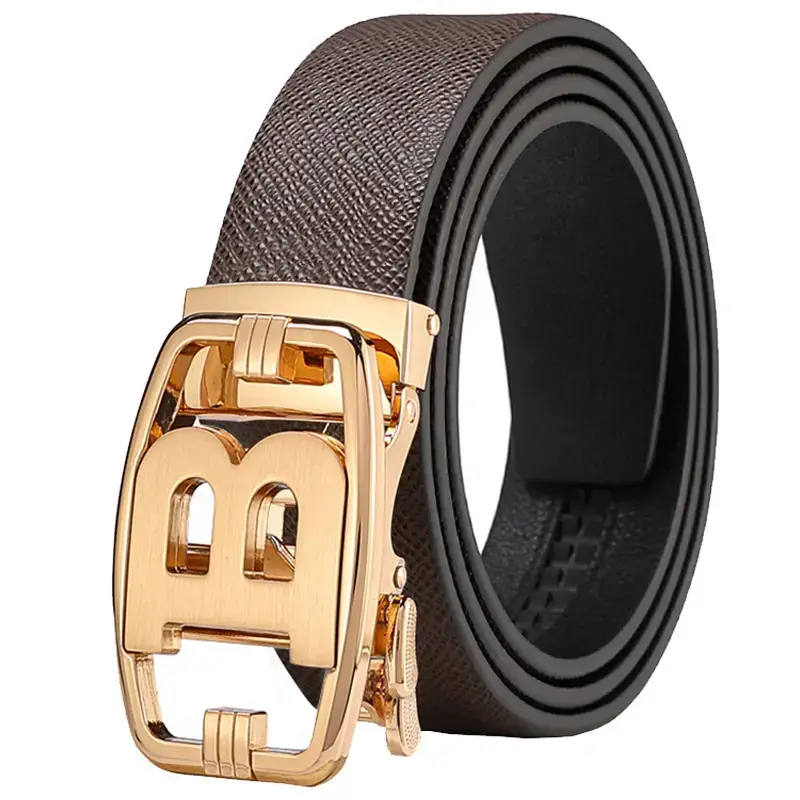 Men's Stainless Steel Buckle Belt with Brown Strap