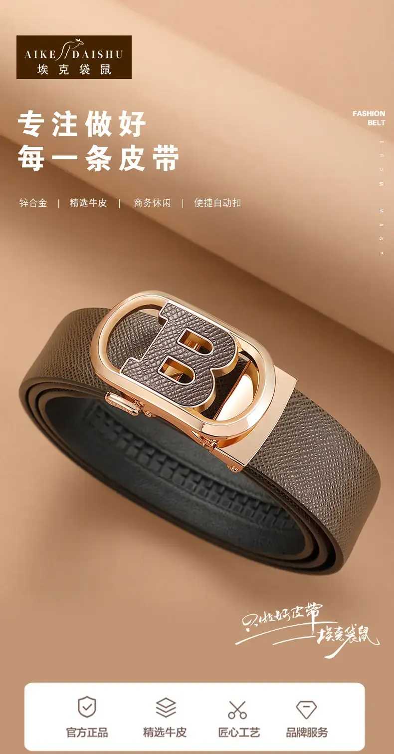 Men's Stainless Steel Buckle Belt with Brown Strap — feature 2