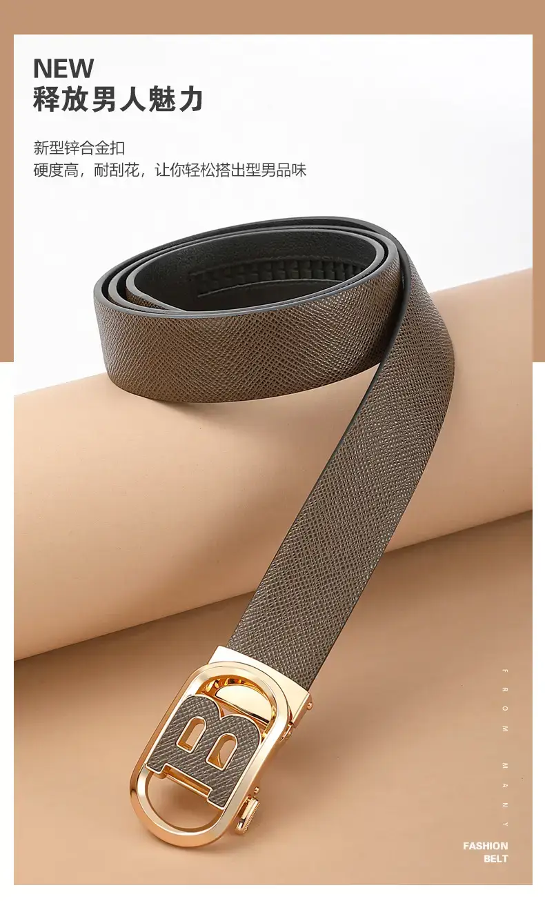 Men's Stainless Steel Buckle Belt with Brown Strap — feature 3