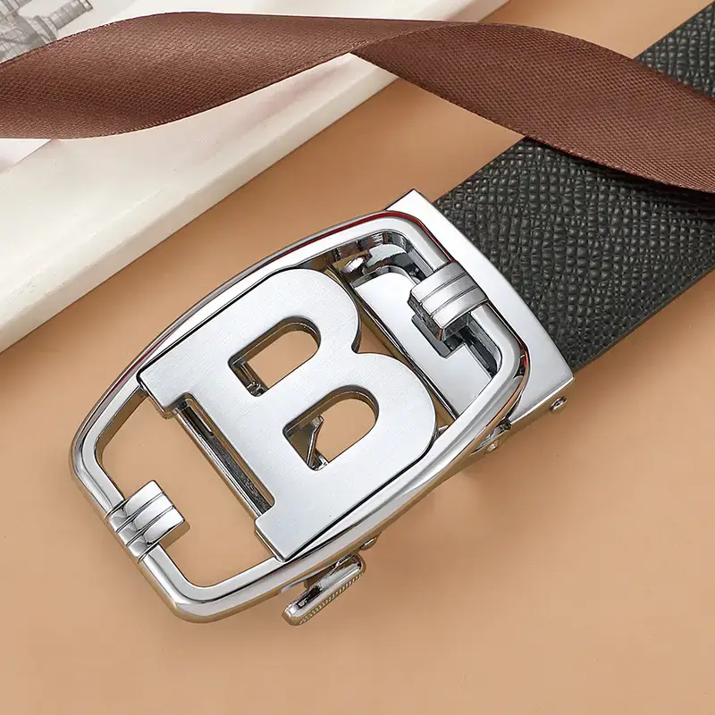 Men's Stainless Steel Buckle Belt with Brown Strap