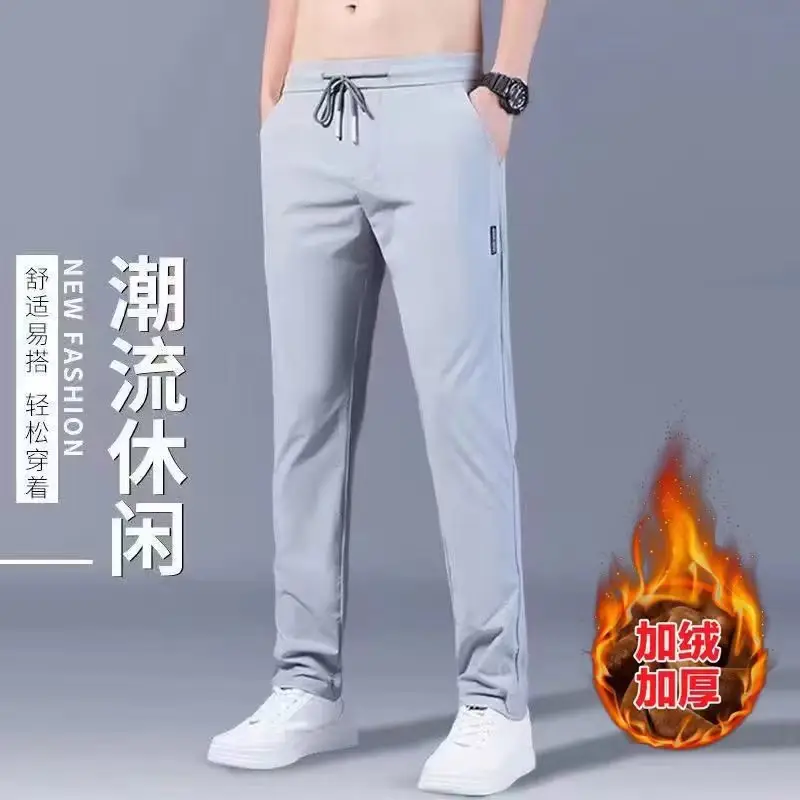 Men's Dark Gray Fleece Lined Straight Pants Winter Casual - Image 12