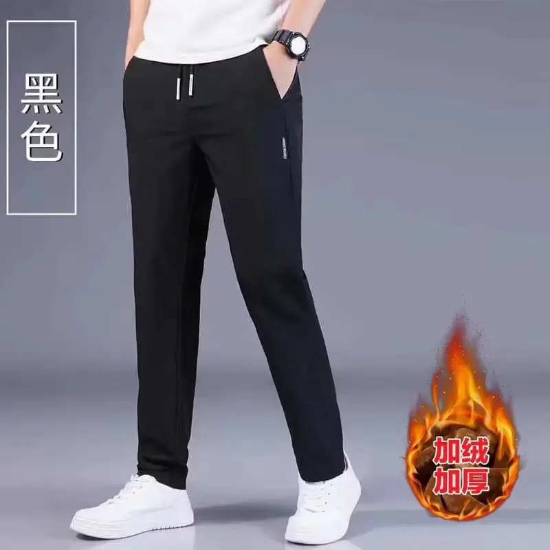 Men's Dark Gray Fleece Lined Straight Pants Winter Casual - Image 13