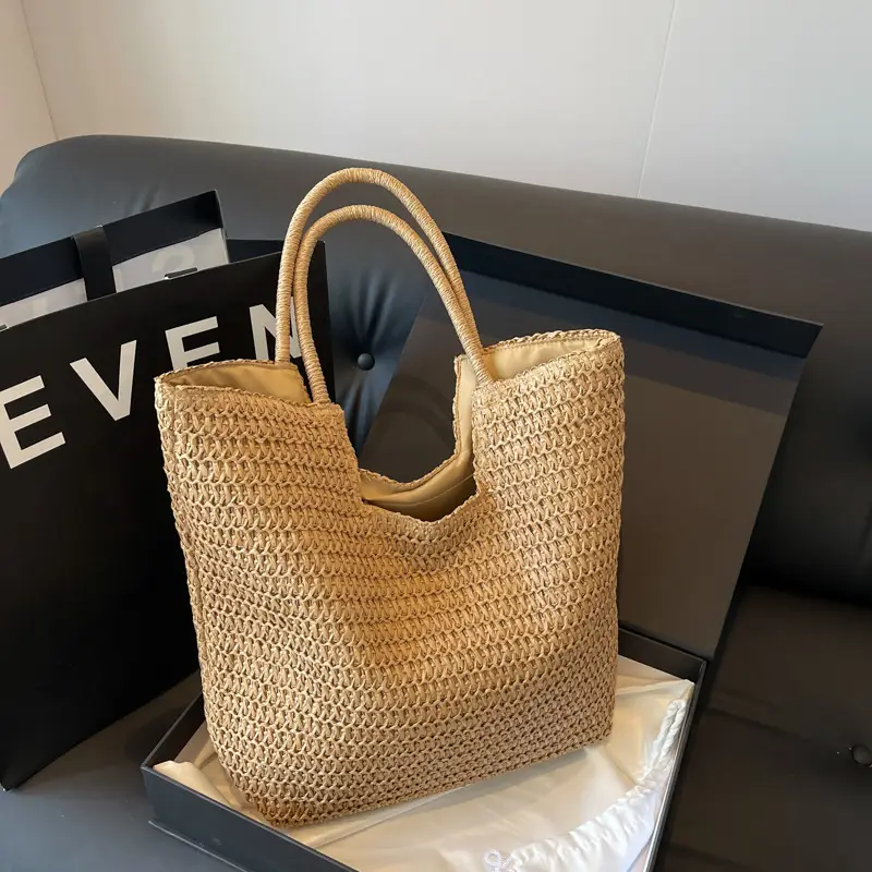 Women Woven Straw Shoulder Bag Large Capacity Summer - Image 3